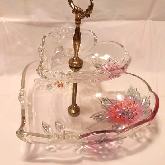Vintage Mikasa Crystal Heart 2 Tier Dessert Tower - Picture 2 of 8